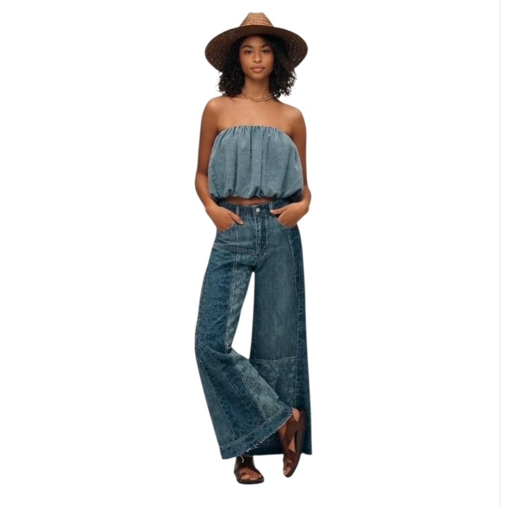 Pilcro Wide-Leg Patchwork Denim Jeans - Blue